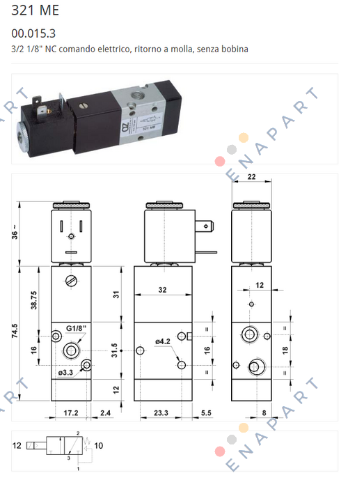 00.015.3 Type 321 ME, 1/8" Електромагнитен клапан