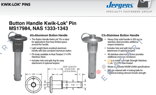 850640-26  KLP, BUTTON HANDLE, 10MM X 26 SS